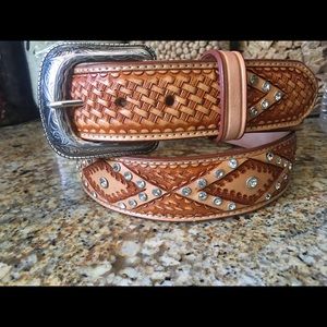 Leather diamond belt western high quality diamo💎
